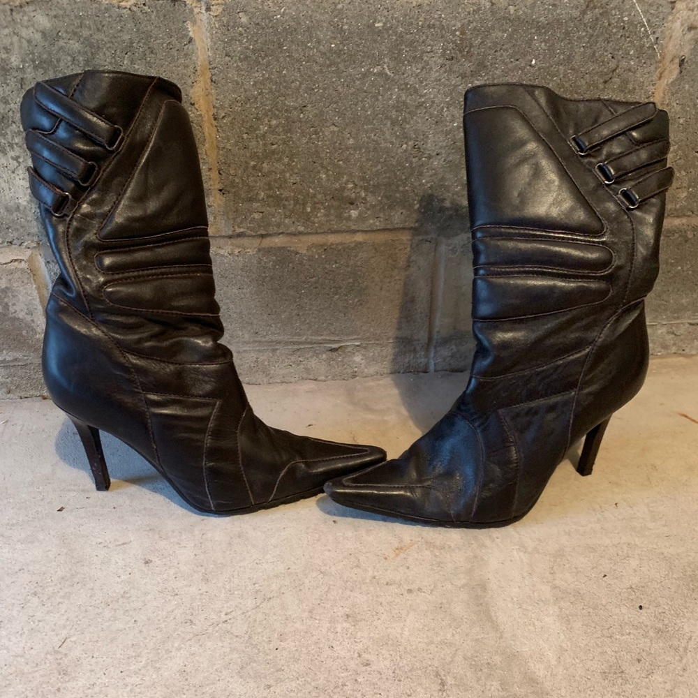 Steven Dark Brown High Heel Booties